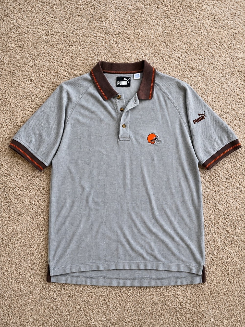 VTG 90s Puma Cleveland Browns Football Polo Embroidered Gray Stripe